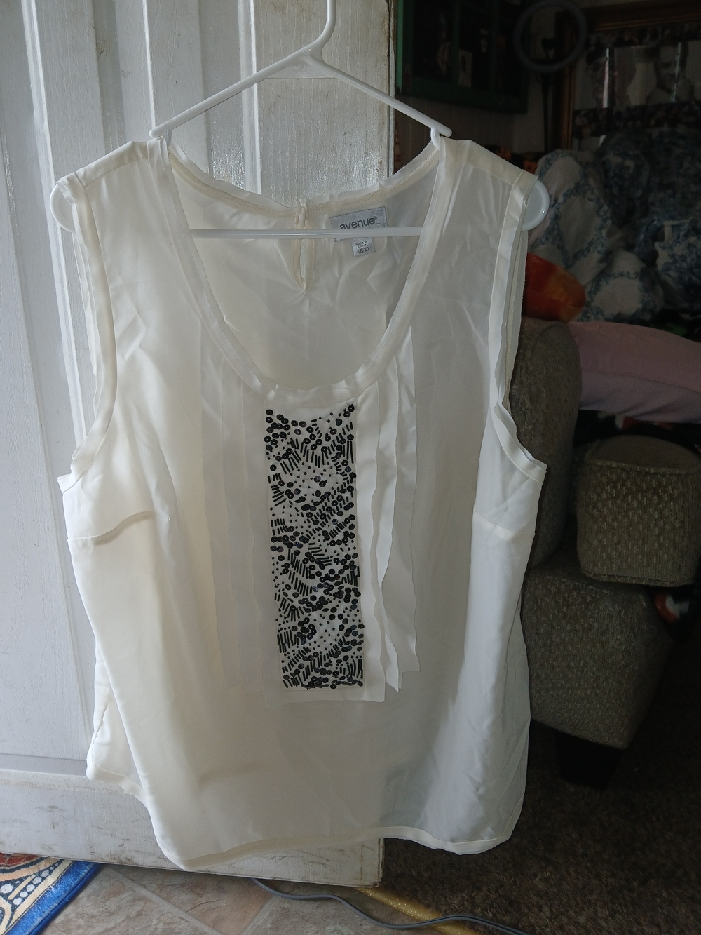 Avenue Cream Sleeveless Camisole with Beaded Front Panel